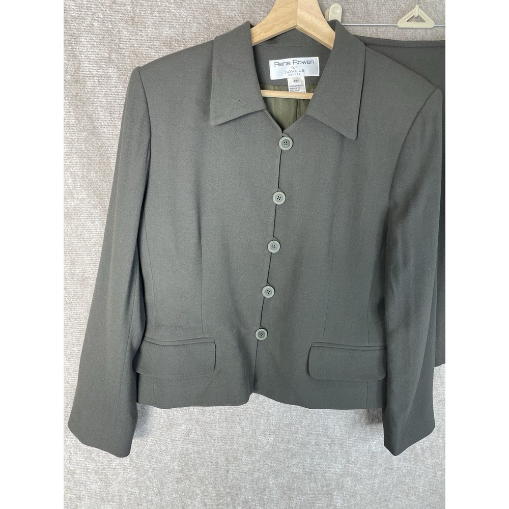 Rena Rowan for Saville Women's 2PC Skirt Suit 14P Olive Green Lined Career Set - Picture 3 of 14